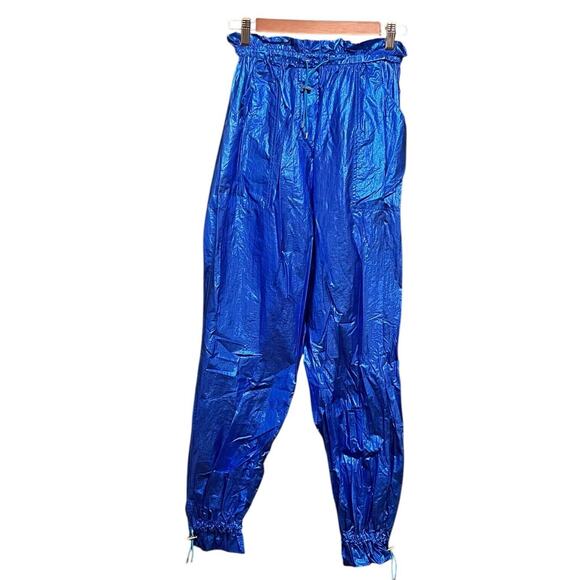 Forte Forte Italy Shiny Pants Jogger Lounge •Women 0/XS• Metallic Blue Parachute - Picture 2 of 14